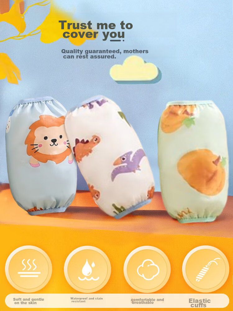 9I9 Baby Arm Sleeves, Children's Waterproof Arm Covers, Kindergarten Anti-Dirt Clothing Protector, Washable, 3 Pairs Pack, A237 4