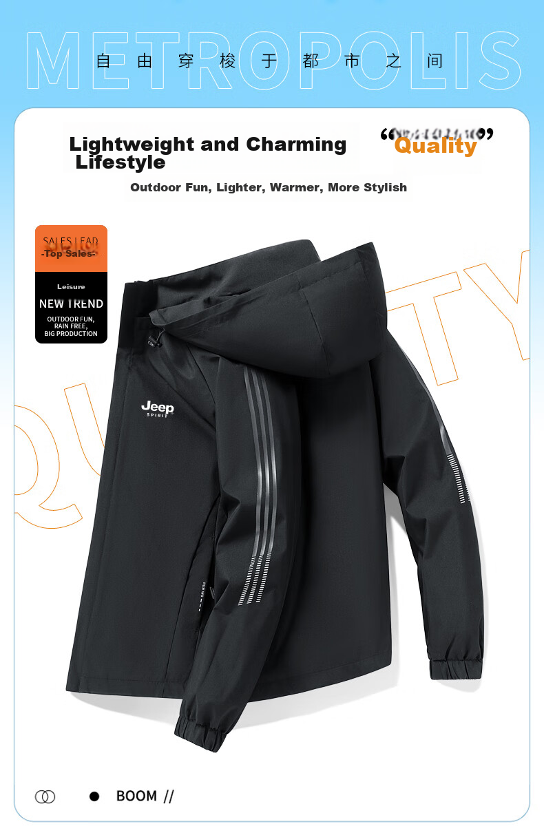 JEEP SPIRIT Men's Jacket, Spring And Autumn Outerwear, Casual Versatile Trendy Hooded Outdoor Menswear, Black, Size L 5
