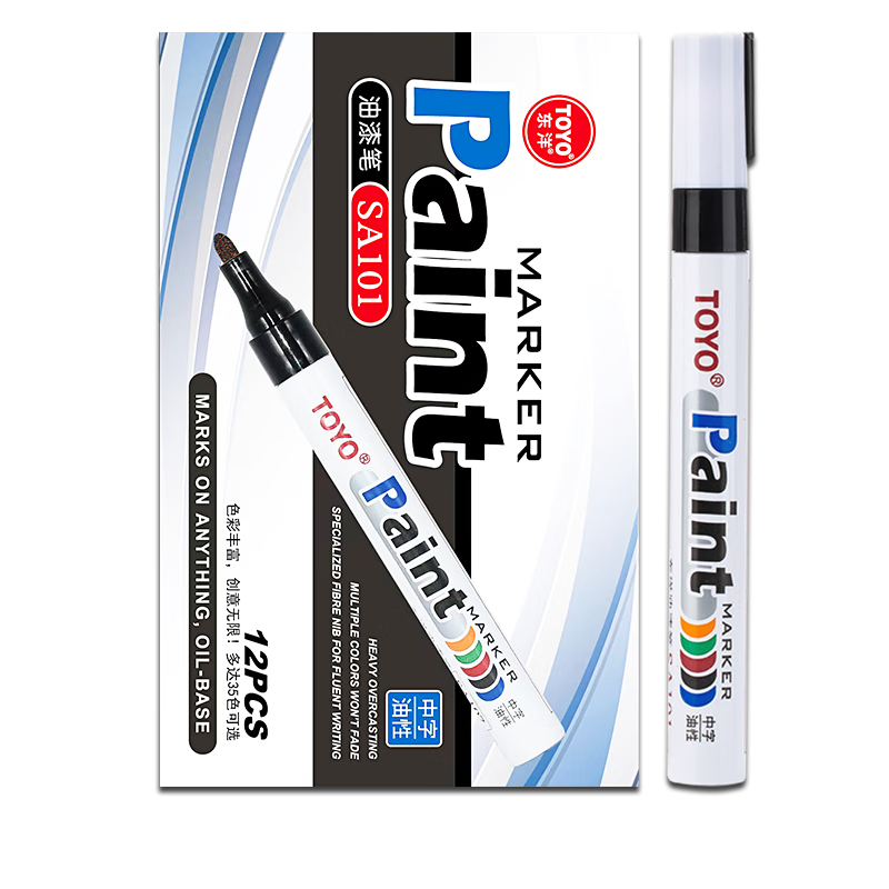 Dongyang SA101 Oil-Based 2.8mm Paint Marker, Quick-Drying, Waterproof, Heat-Resistant, Marker Pen, Tire Pen, Sign-In Pen, Marker Pen, 12 Pieces Per Box/Black