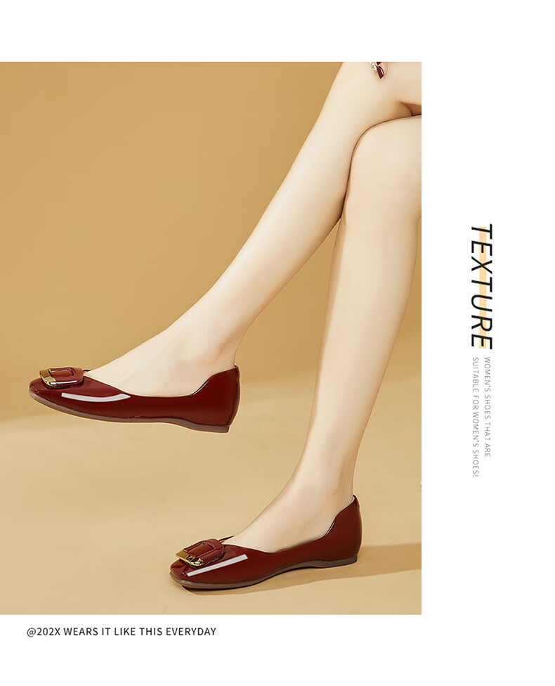 DAPHNE French Shallow Women's Flat Shoes, Red Elegant Loafers with Square Buckle, Style 4623101054, Red, Size 35 17