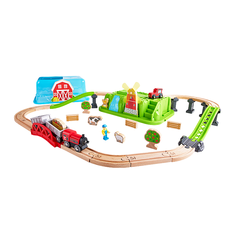 Hape (Germany) Children's Small Train Track Toy, Wooden Building Blocks, Happy Farm Storage Set, 3+ Years Old, E3772