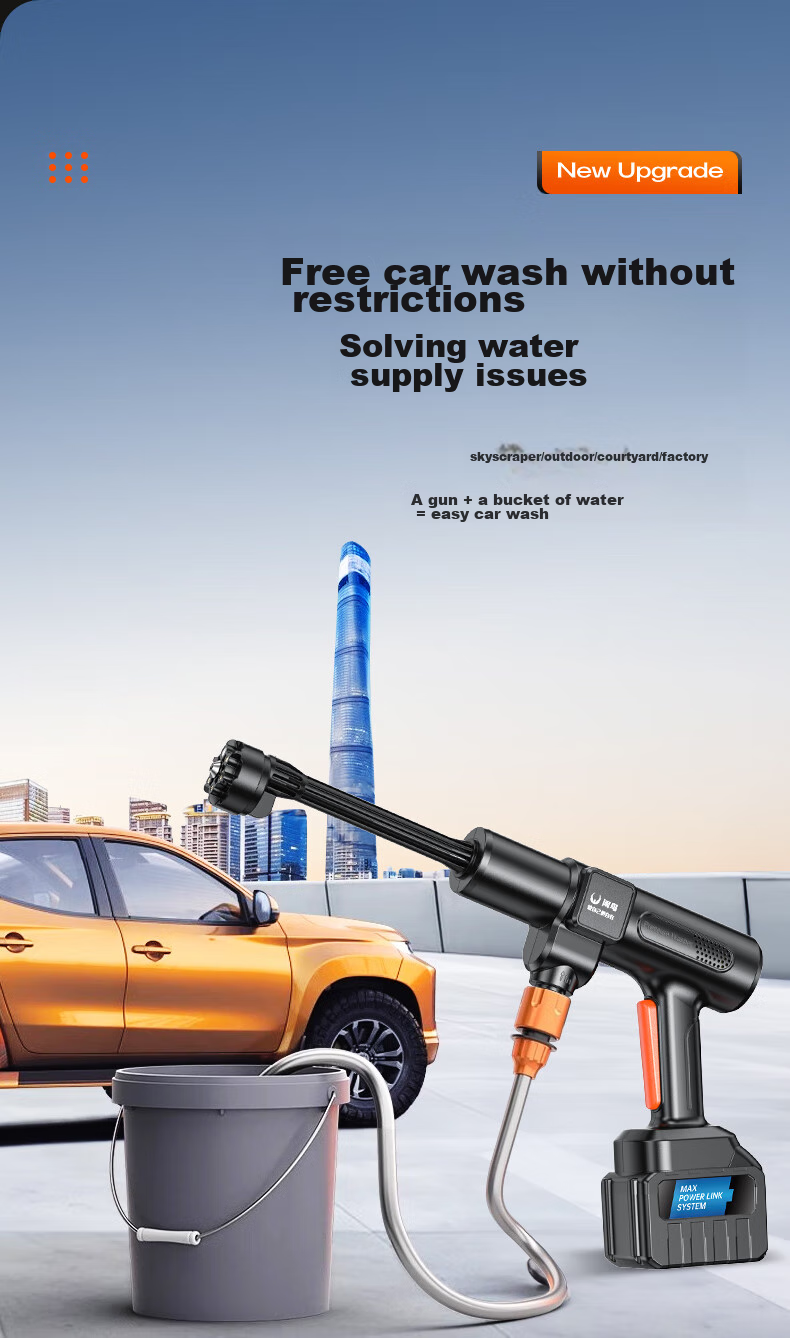 XIANNIAO Car Wash High-Pressure Water Gun, Cordless Lithium Battery-Powered Car Washer for Home Use, Portable High-Power Sprayer, Powerful Floor Cleaning Tool 14
