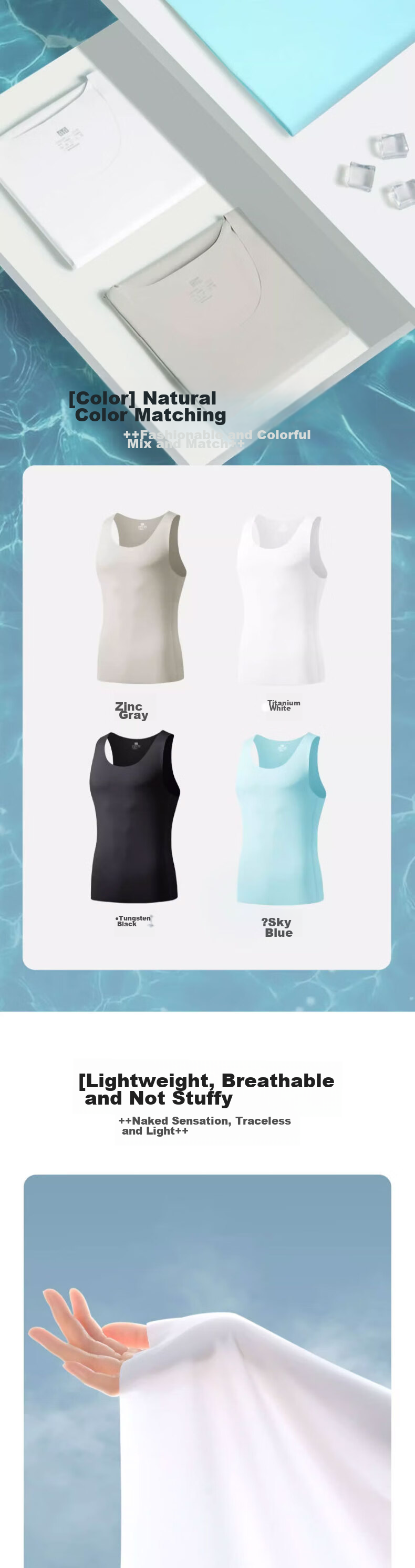 Hengyuanxiang Men's Tank Top, Seamless Undershirt, Ice Silk Fabric, Large Size, Loose Fit, Sleeveless, Inner Wear, Sweat-Absorbing Shirt for Autumn Season, Sky Blue 3