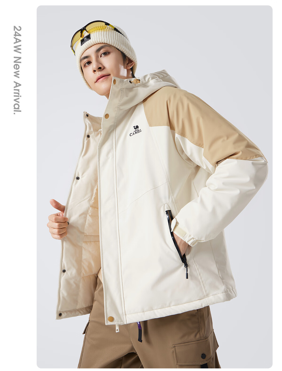 CAMEL Men's Cotton Jacket, Winter Urban Light Outdoor Fleece-Lined Waterproof Coat, Couple's Outerwear M13CA6V128C 20