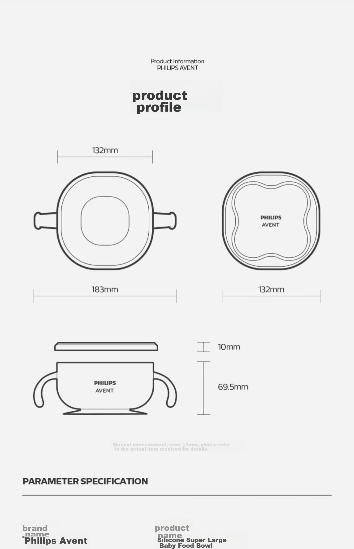 AVENT Philips Baby Feeding Training Bowl, Silicone Tableware for Infants, Suction Cup Luxury Version, Sold by JD 31