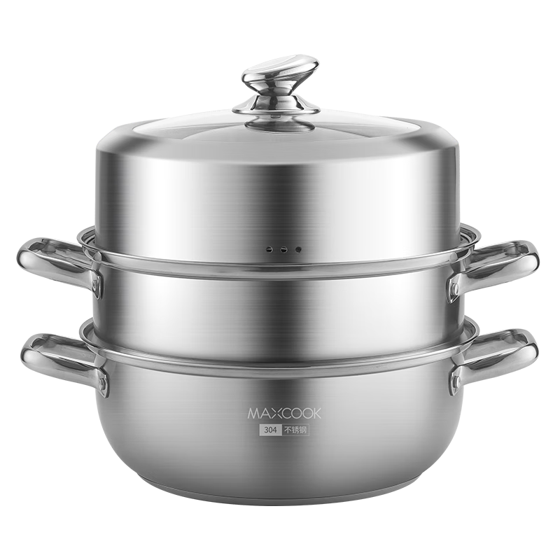 Maxcook Steamer Pot, 304 Stainless Steel Two-Layer Steamer Pot for Hot Pot And Soup, 28CM, Compatible with Gas And Induction Stoves, MCZ2037
