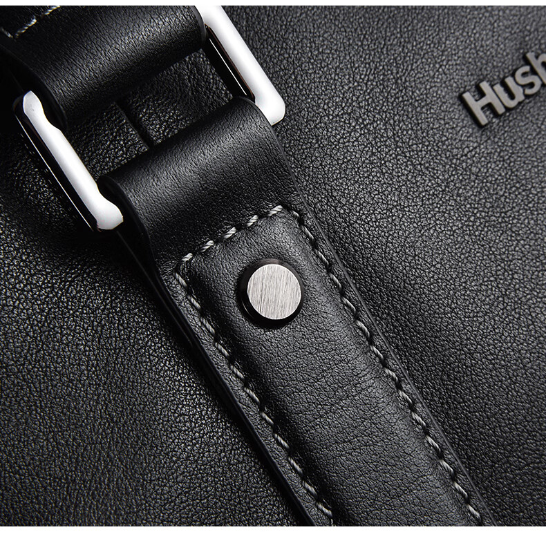 Hush Puppies Briefcase for Men, Top-Grain Leather, Shoulder Crossbody Handbag, Men's Business Laptop Bag, Father's Day Gift for Boyfriend, Black 13