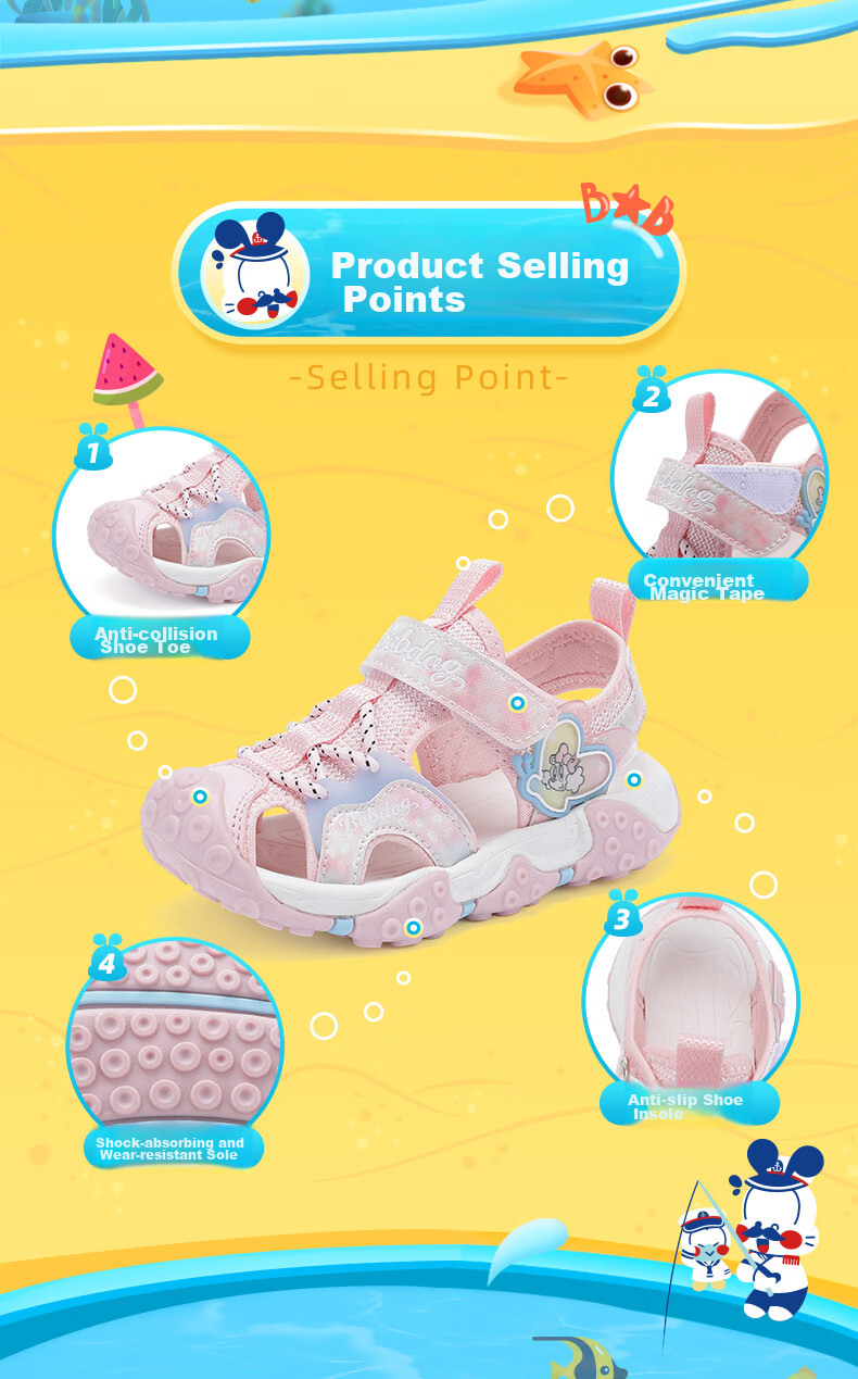 BOBDOG Children's Shoes with Soft Soles And Closed-Toe Design, Summer Sandals for Girls, 105532058, Light Pink, Size 32 5