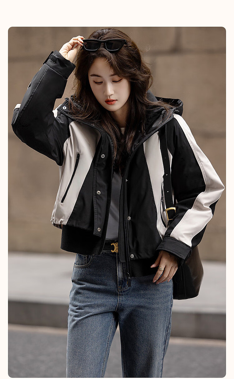 Dme [North European Cotton Triple Protection System] Winter Outdoor Contrasting Color 90% Duck Down Hooded Short down Jacket for Wome 2