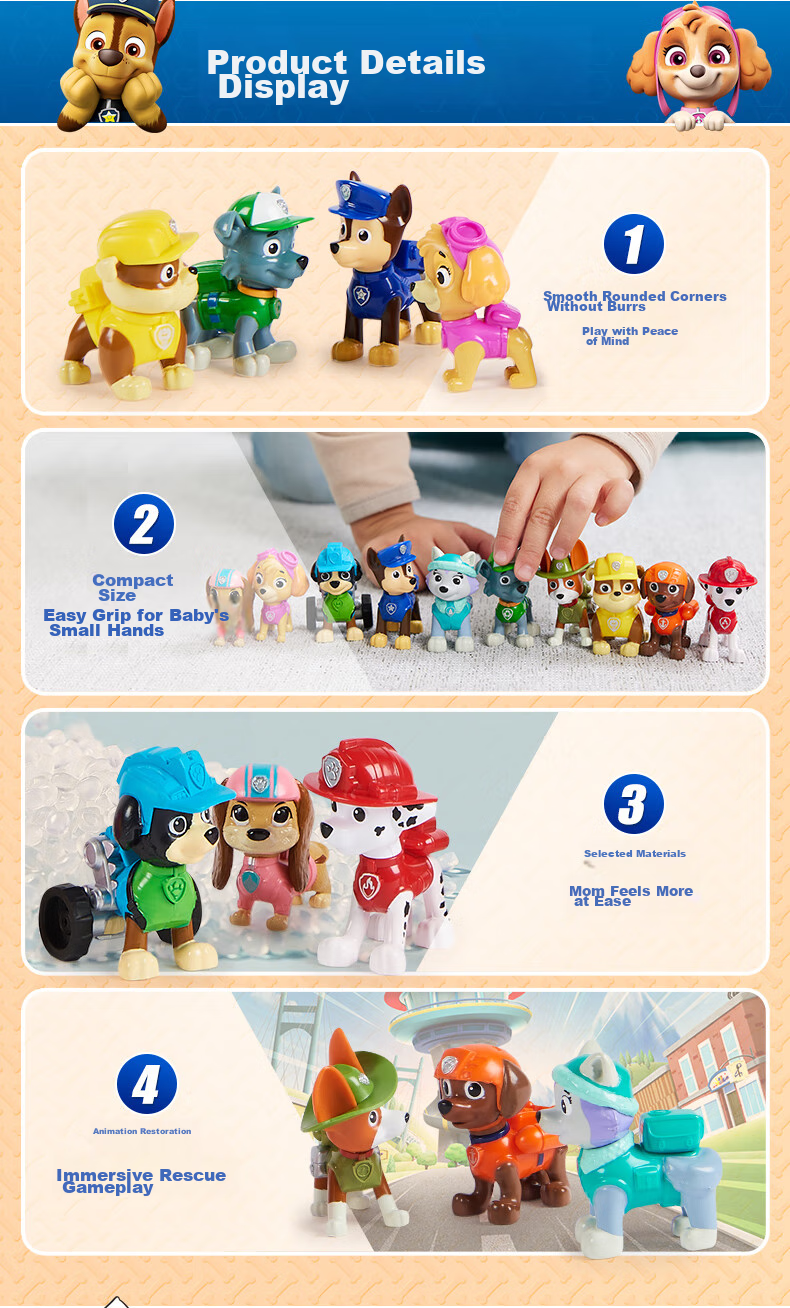PAW PATROL Toys, Rescue Dogs, Christmas Gifts for Boys And Girls, Children's 10th Anniversary, Dog Figurines, Decorations Set 18