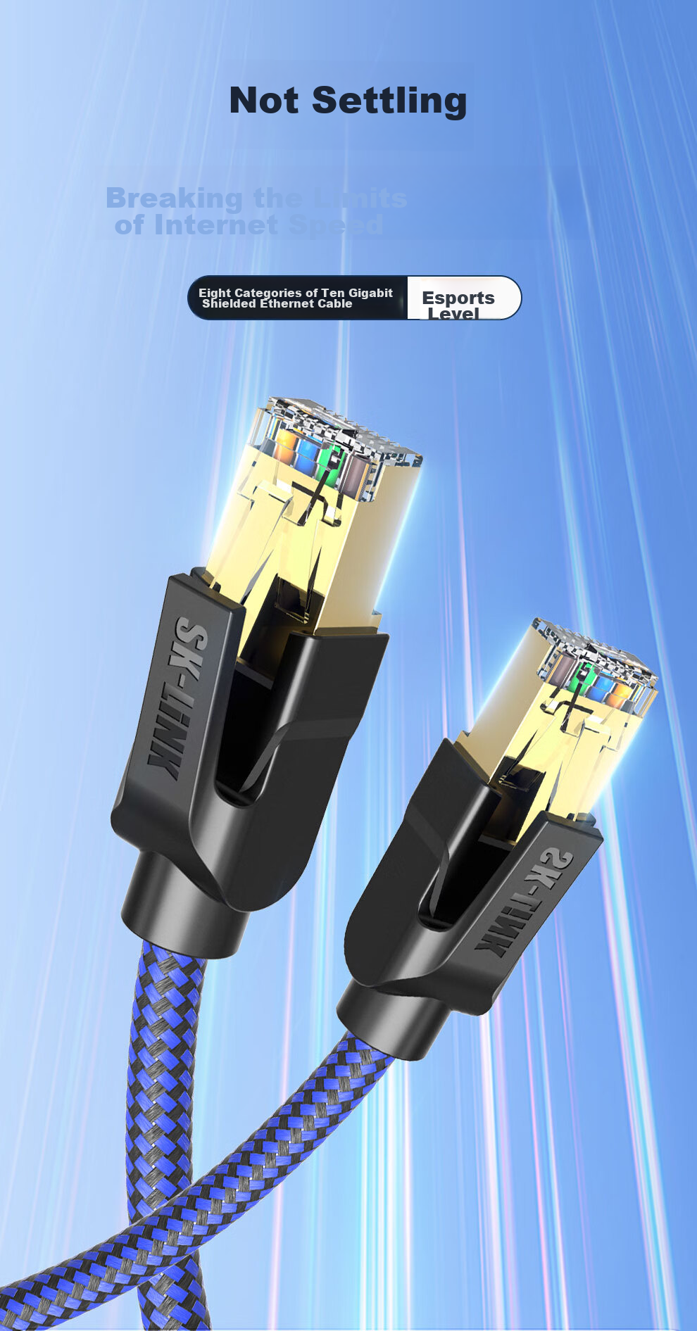 SK-LINK Cat5e High-Speed Ethernet Cable, Gigabit Network Patch Cord, Home Gaming And Renovation Project Grade Computer Broadband Finished Network Cable, 1 Meter 2