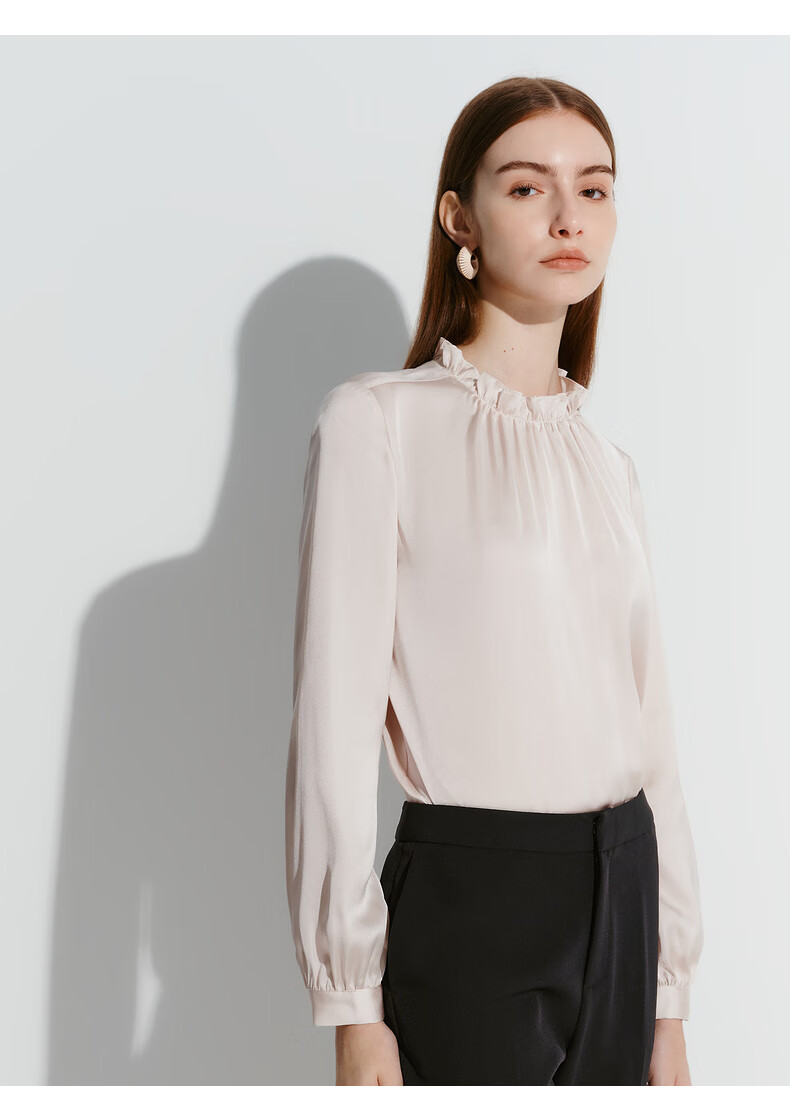 G2000 [Smooth Color Cotton Fabric] Spring And Autumn Mall Matching Smooth Draping Elegant Casual Shirt, Snow White, Size 34 4