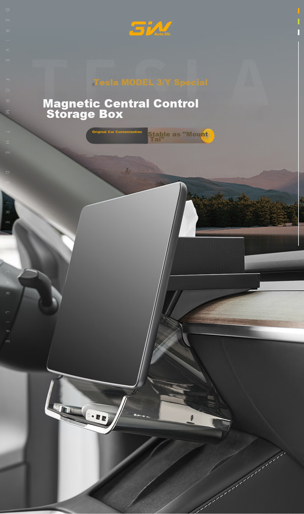 3W Auto-life Magnetic Storage Box for Tesla Refreshed Model 3/Y And Model Y-L, Compatible with Under-Screen Storage Compartment 1