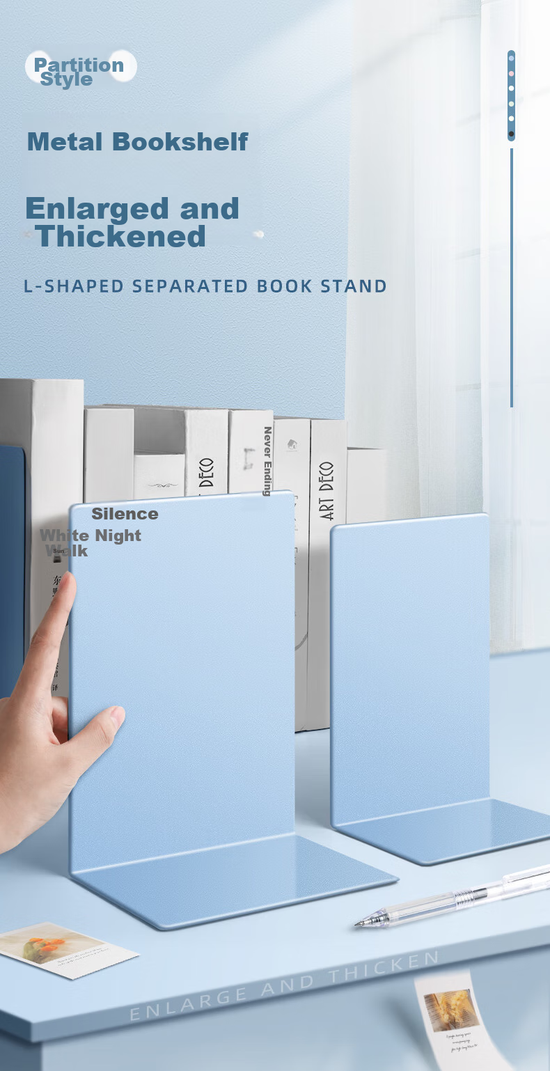 Shuxing L-Shaped Bookend, Student Book Holder, Book Support, Storage Rack, Desktop Organizer, Metal Two-Tier Bookshelf Partition, Book Divider 1