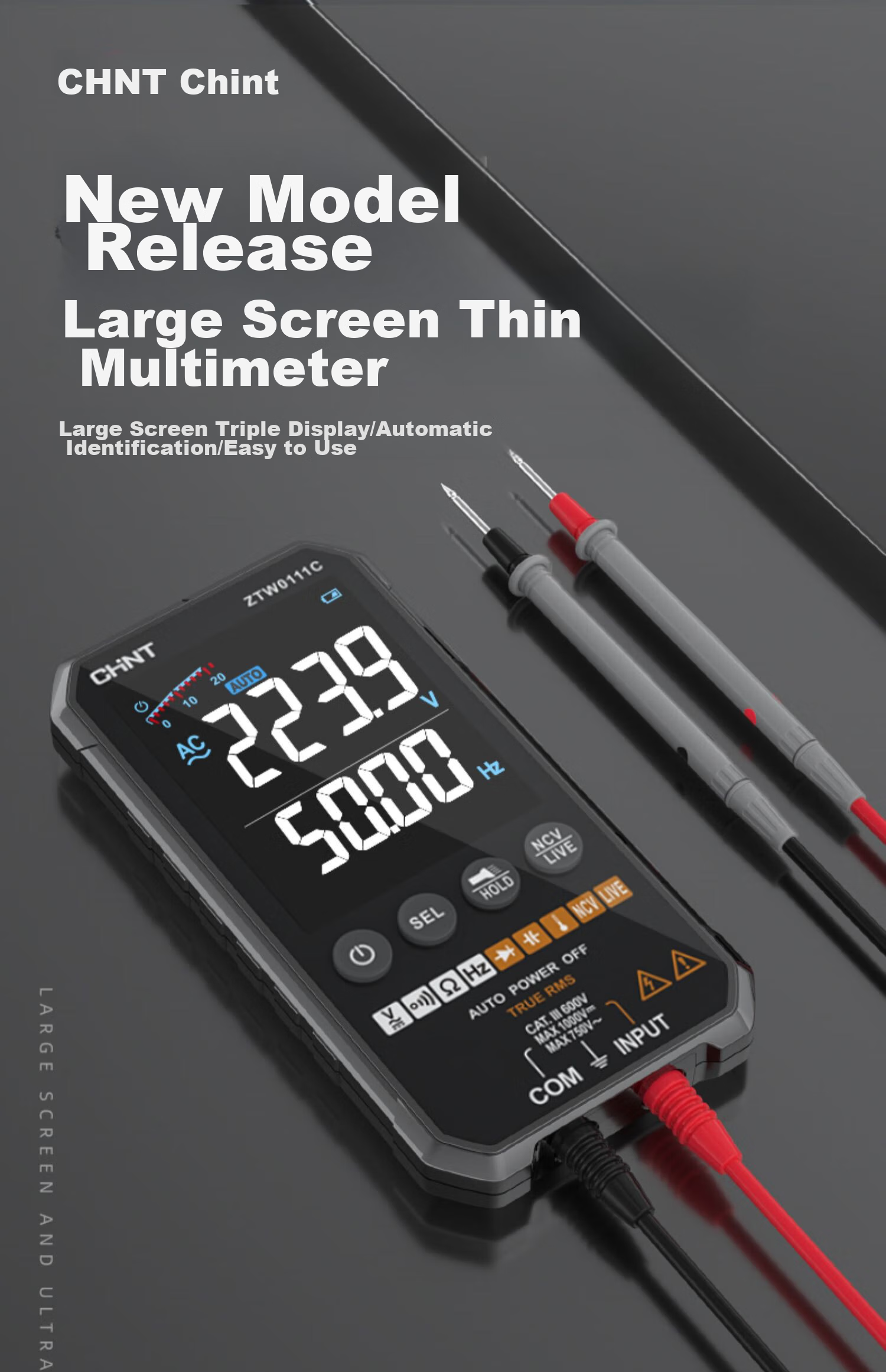CHNT Ultra-Thin Multimeter, Digital High-Precision Fully Automatic Portable Electrician's Universal Meter, Large Screen Color Display 5