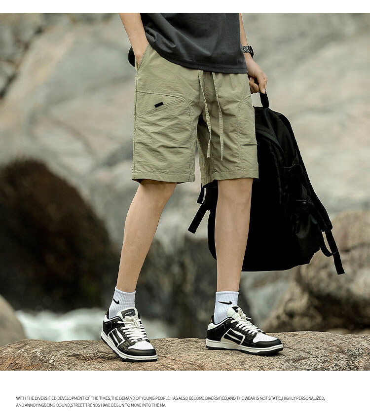 MMOPTOP Japanese-Style Outdoor Work Shorts for Men, Summer Trendy Straight-Leg Sports Casual Loose Pants CH04 Light Green 2XL 17