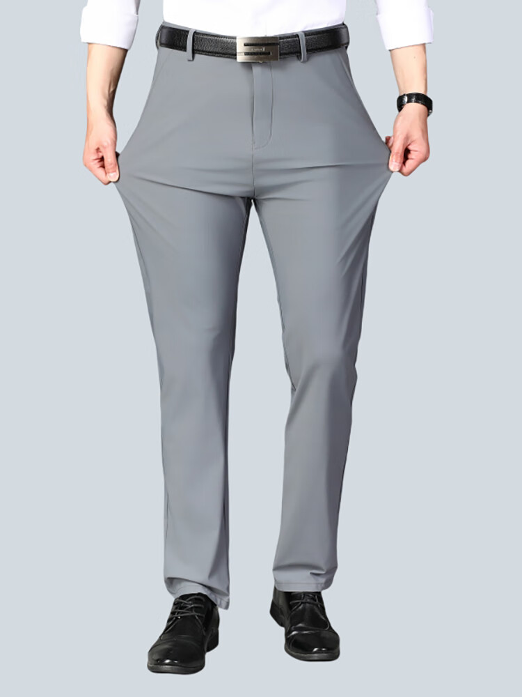 Ayoupang Summer Lightweight Plus Size Ice Silk Business Commute Dress Pants for Men, Elastic Breathable Large Size Work Casual Trousers Long Pants for Chubby People 8
