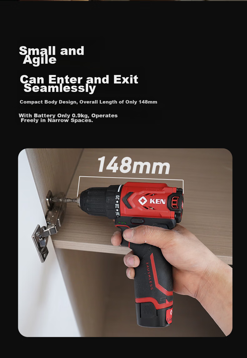 KEN Lithium Battery Drill, Brushless Electric Drill, Rechargeable Drill, Household 12V Screwdriver, BL7312 Bare Tool, Electric Power Tool, Screwdriver Machine 5