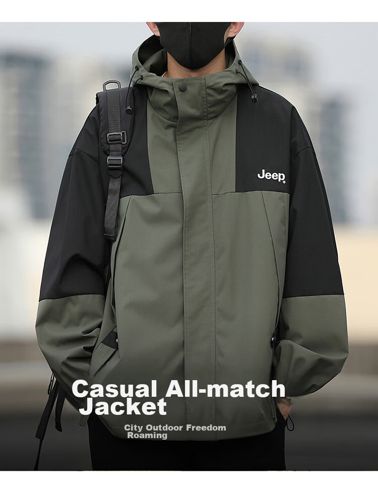JEEP Men's Jacket, Spring And Autumn Casual Workwear, Loose-Fitting Windbreaker for Couples, Dark Green, Size L 2