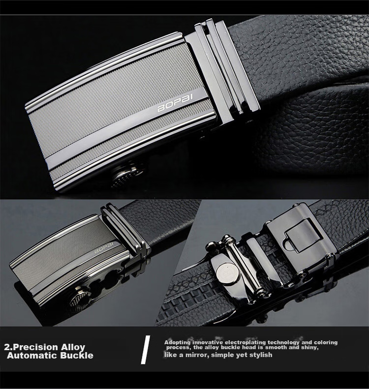 Bopai Genuine Leather Men's Belt with Automatic Buckle, Top-Grain Cowhide Waistband, Business Gift for Me 11