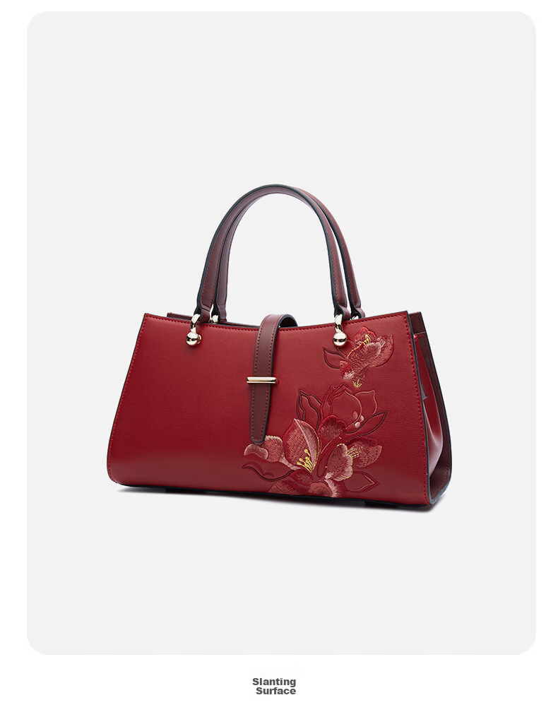 PmSix Women's Handbag, Cowhide Leather Embroidery, Red Wedding Bag, Large Capacity Crossbody Bag for Middle-Aged Women, Birthday Gift for Mom 14