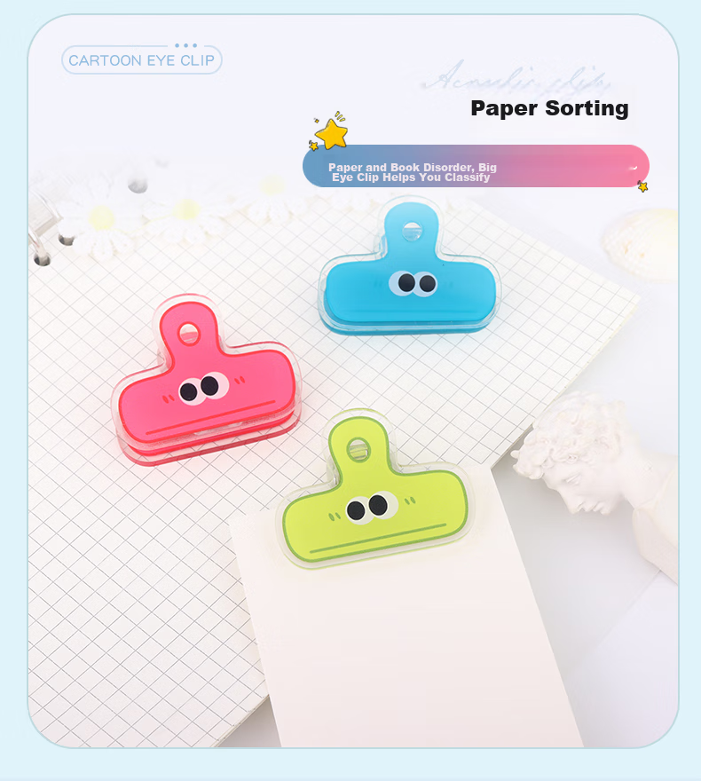 Touch Fish Long Tail Clip, Office Supplies, File And Book Dual-Use, PP Material, Strong Grip, Plastic Material, 3-Pack, Cute Cartoon PP Clips 4