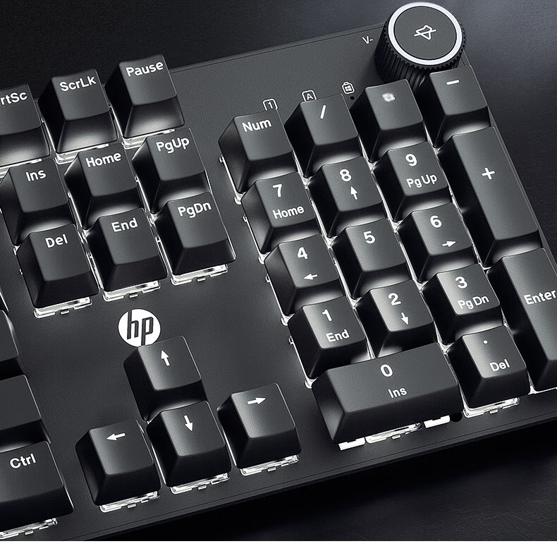 HP K10G-104 Key Blue Switch Mechanical Keyboard Wired High Aesthetic Value Ice Blue Gaming Keyboard E-Sports Internet Cafe Metal Panel Full Key Anti-Ghosting Hot-Swappable 13