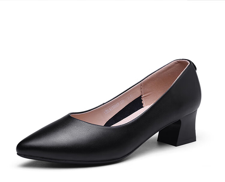 Qiangren Women's High Heels, Single Shoes, 5CM Thick Heel, Professional Business Shoes for Women, JDA170007, Black, Size 39 12