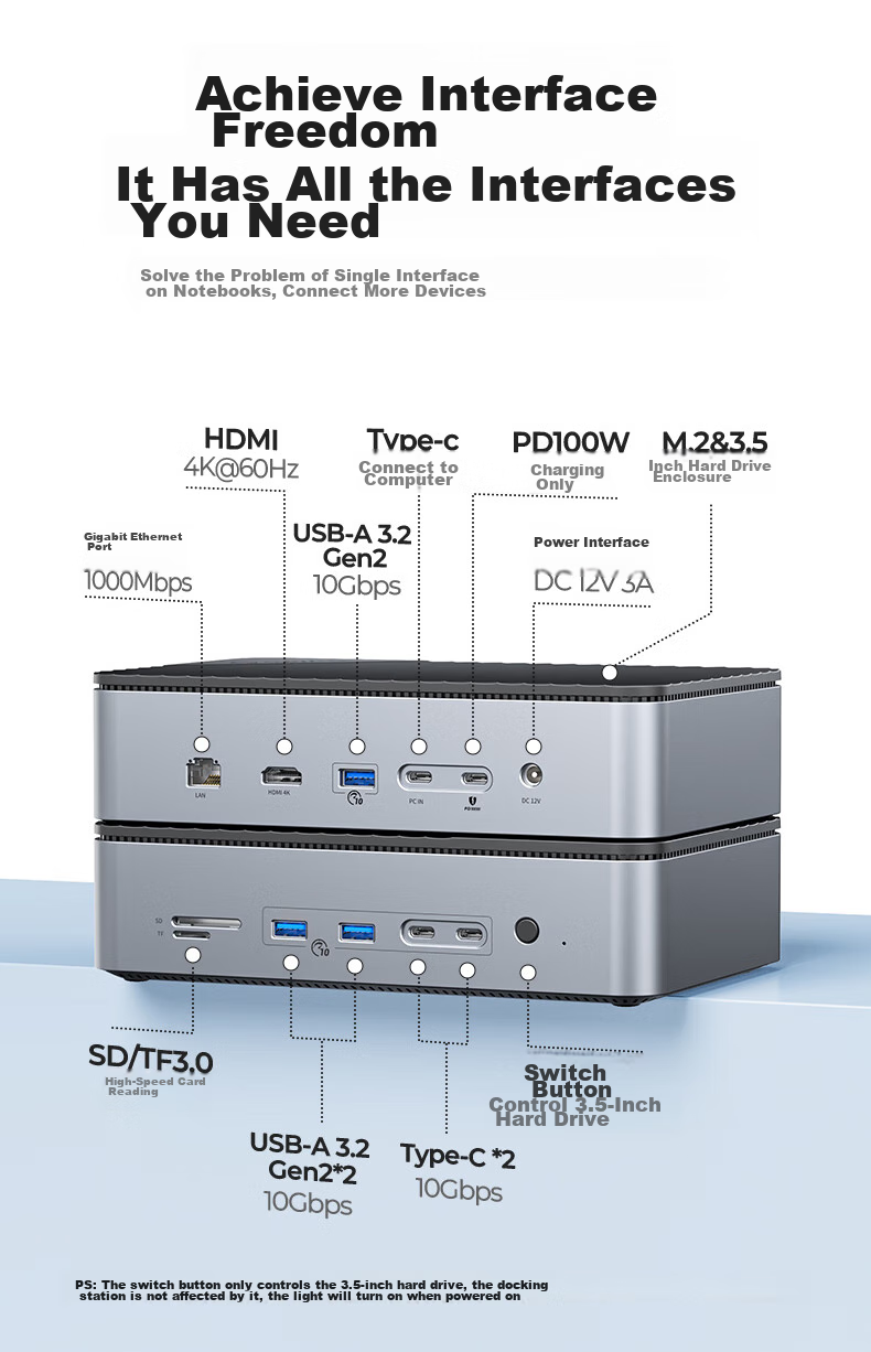 ORICO Hard Drive Enclosure Expansion Dock M.2/3.5 Inch SSD Enclosure Type-C Converter USB3.2 High-Speed USB-C to HDMI Network Port Desktop Expansion Dock D35M2 6