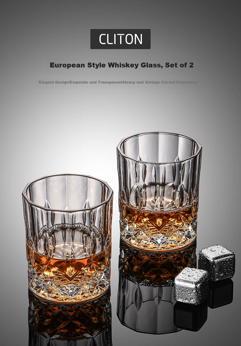 CLITON Glass Whiskey Glasses, European Carved Design Liquor Glasses, Wine Glasses for Home Use, Glass Cup Set, 2 Pieces 1