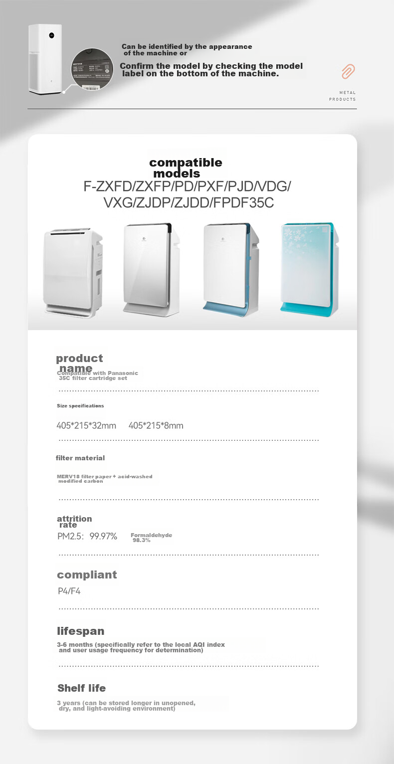 Dingzikonqi Compatible with Panasonic F-ZXFP35C HEPA + Activated Carbon Filter Cartridge (Suitable for Air Purifiers F-PXF35C/F-PDF35C/F-PDF35C 14