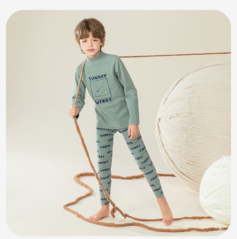 YING BO LUN Children's Thermal Underwear Set Pure Cotton Sweater and Pants School Uniform Essential 81105 Heather Gray Stripes Size 160 11