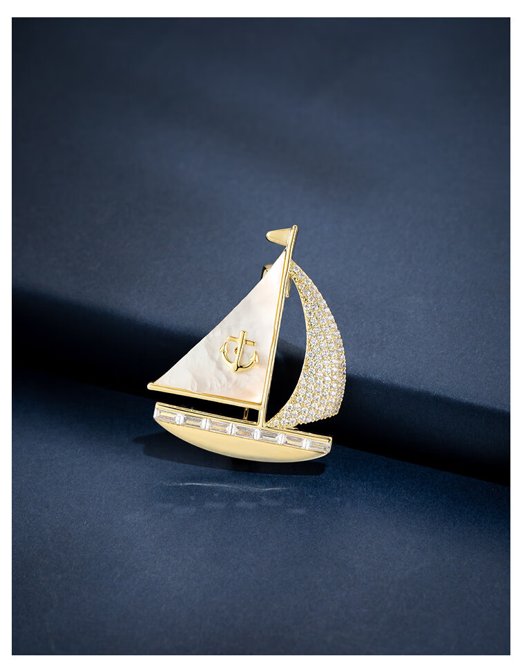 Qlady Sailboat Brooch, High-End Women's Brand Corsage, Light Luxury Sweater Suit Accessory, Anti-Exposure Pin, Mid-Autumn Festival Gift 2