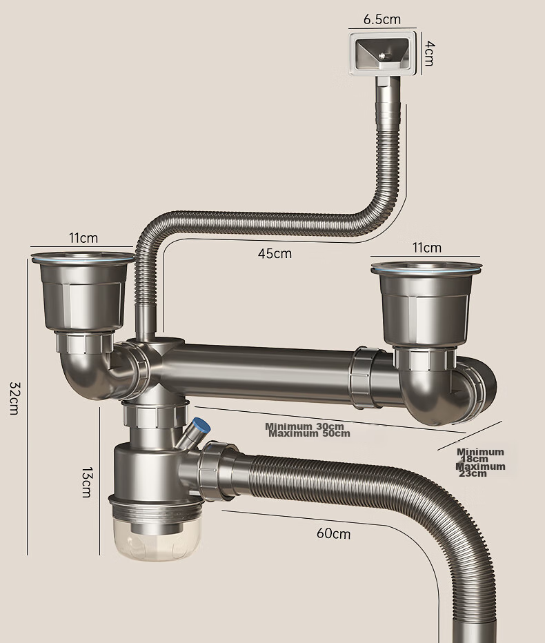 DU PONT Kitchen Sink Drain Pipe Fittings, Sink Drain Assembly, Double Sink Drainage System, Pipe Set for Washing Dishes And Vegetables, PJ022 3