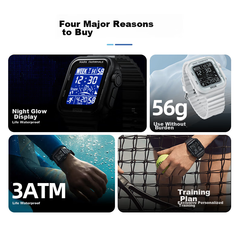 MARK FAIRWHALE Sports Watch for Men And Women Students, LED Square Electronic Watch with Alarm, Waterproof Wristwatch, Birthday Gift 4430 2