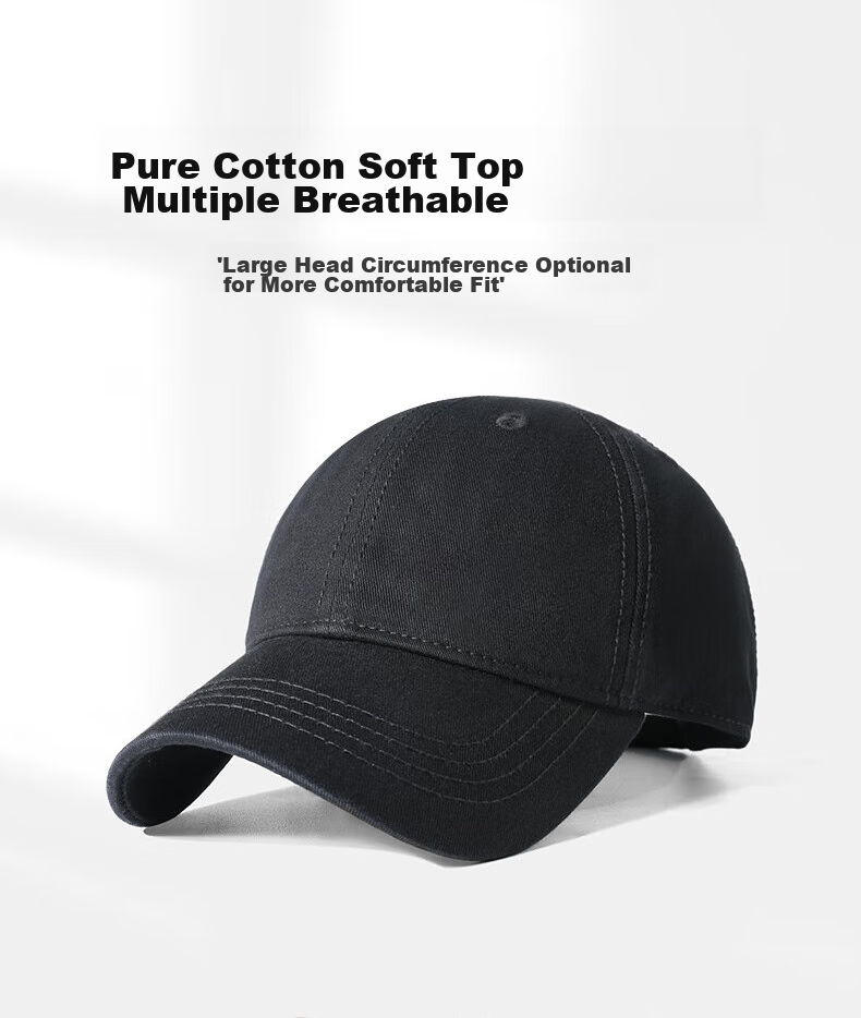 CACUSS Baseball Cap for Men with Large Circumference, Unisex Duck Tongue Cap, All-Season Outdoor Sun Protection Sports Hat, Women's Sun Hat, Black Large Size 1
