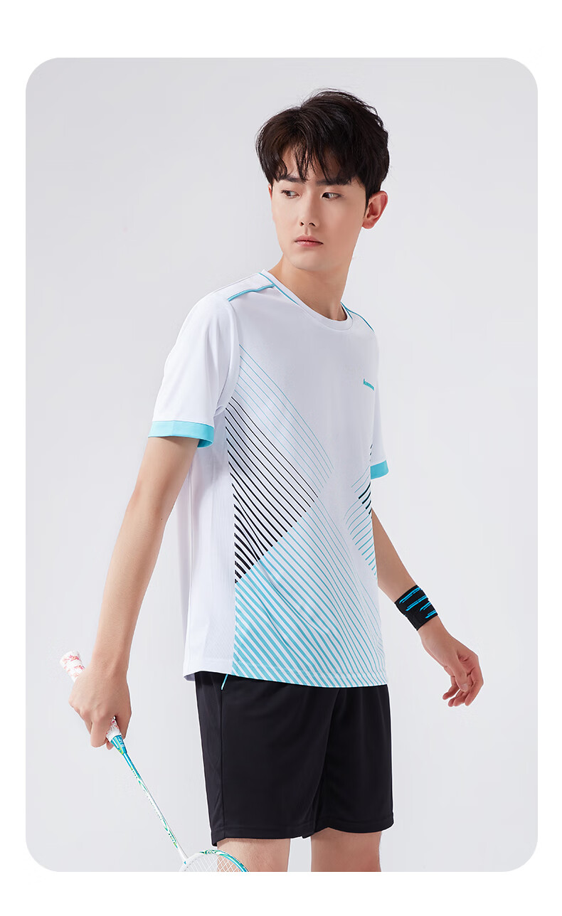 KAWASAKI Badminton Outfit Set Summer Style Sports Quick-Dry Short-Sleeve T-Shirt Training Team Uniform A1806 Men's White And Black XL 14
