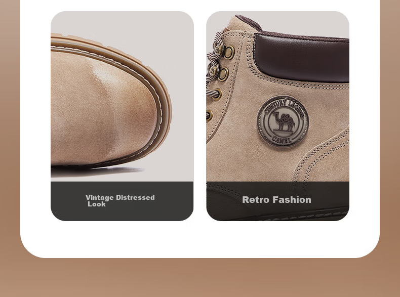 CAMEL [Shanze] Men's Yellow Boots, Fashionable Martin Boots, Casual Work Boots, L14W307636, Gray, Size 39 13