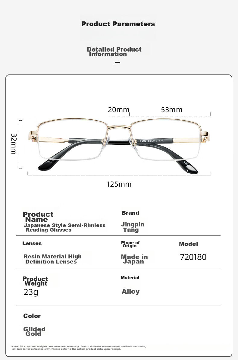 Jingpintang Reading Glasses, High-Definition Coated Semi-Rimless Metal Presbyopic Glasses for Men And Women, Sold by JD Flagship Store, Authentic Product, 100 Degrees 9