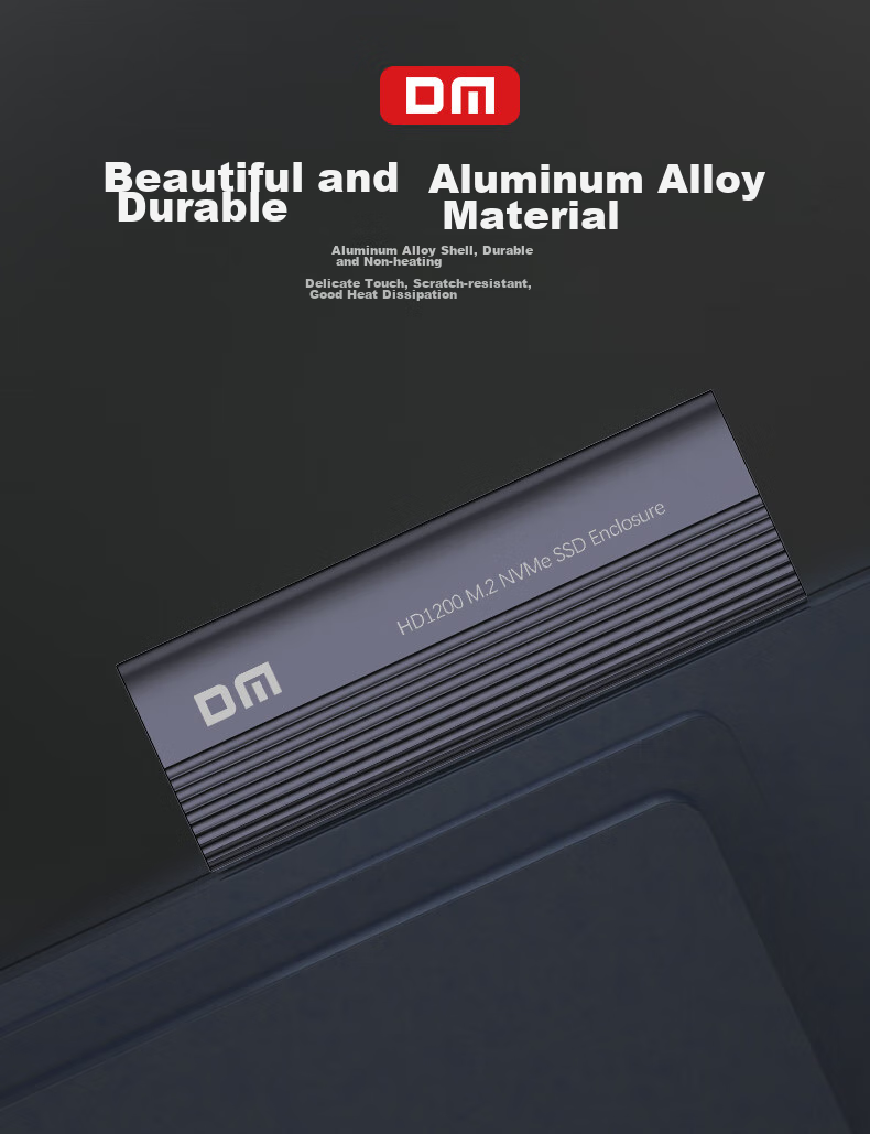 DM M.2 NVMe External Hard Drive Enclosure, Type-C 3.2 Interface, SSD Solid State Drive, Laptop M2 External Aluminum Alloy Enclosure, HD1200 5