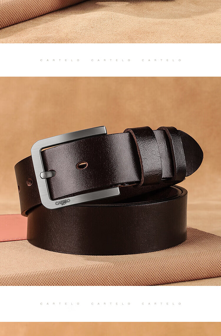 CARTELO Men's Leather Belt, Fashionable Vintage Top-Grain Cowhide Pin Buckle Waistband, Business Trouser Belt, Gift for Boyfriend 8