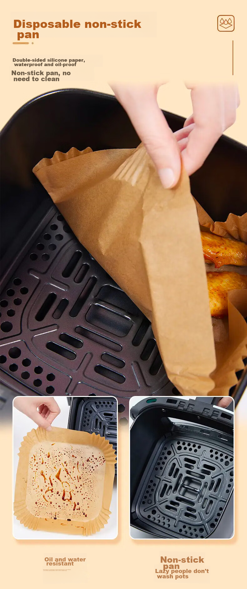 MIAOJIE Air Fryer Paper Trays, 35 Pieces, Widened Design, Double-Sided Silicone Coating for Non-Stick, Baking And Roasting Oven Use 5