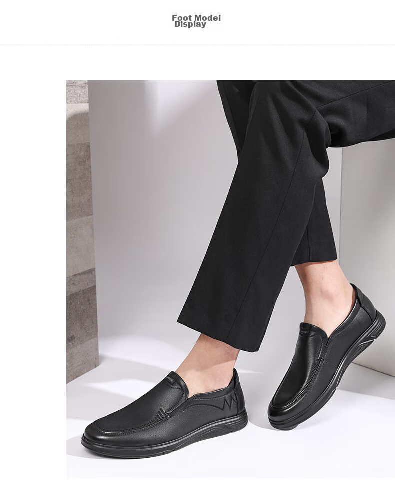 LAORENTOU Leather Shoes for Men, Business Casual Shoes, Top-Grain Cowhide Slip-On Loafers, Durable Men's Footwear LA12062 Black Size 40 14