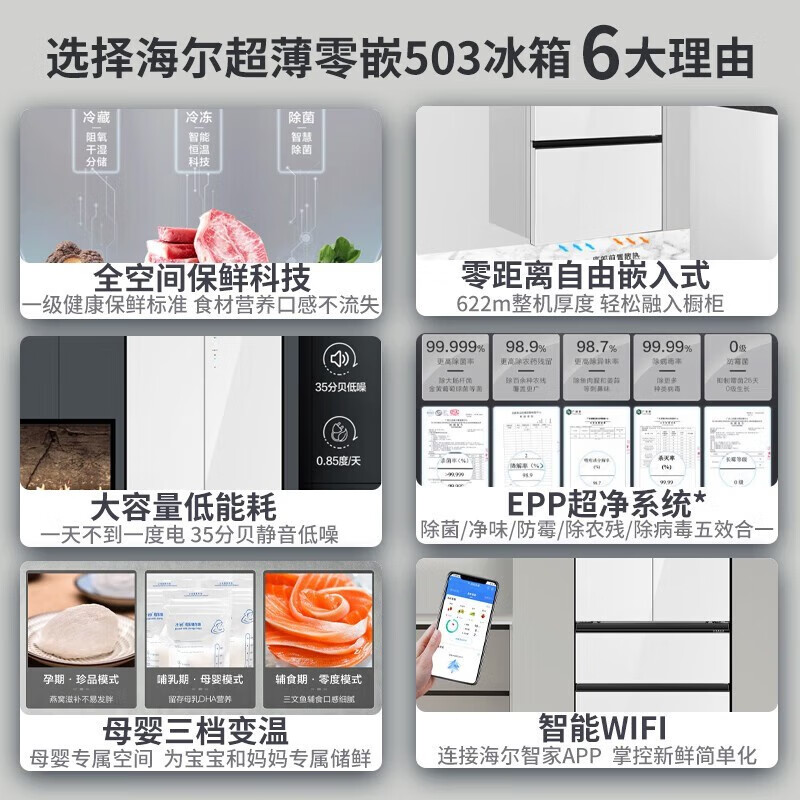海尔冰箱家用变频零距离自由嵌入全空间保鲜变温503升风冷多门冰箱 BCD-503WGHFD14WWU1