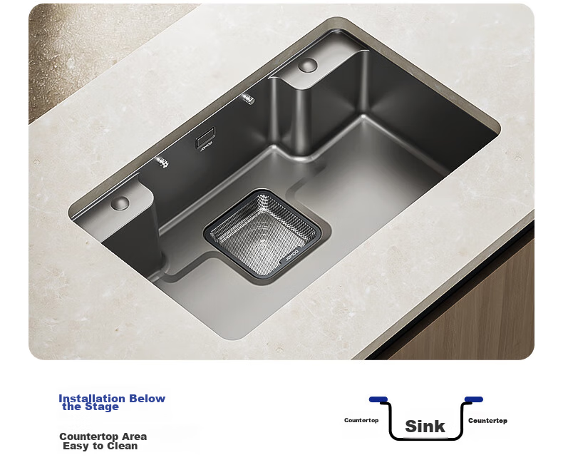 JOMOO Stainless Steel Multifunctional Nano Gray Large Single Bowl Sink with Garbage Collection And Storage, Vegetable Washing Basin, 70*48 Cm with Faucet, 02278 31