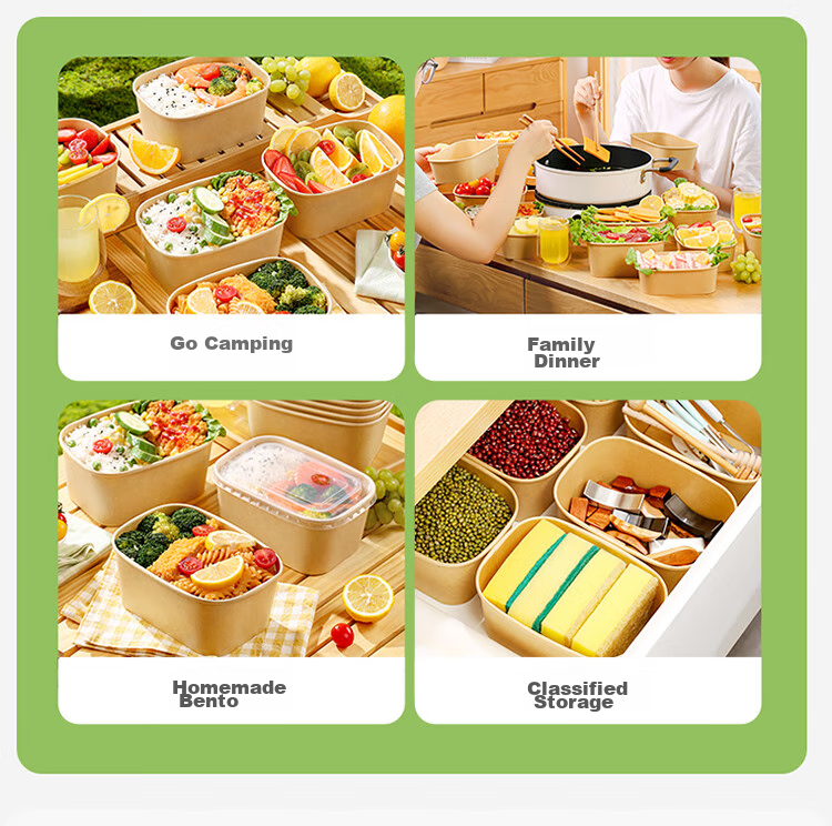 MARYYA Disposable Square Food Containers 1000ml*20 Sets, Food-Grade Picnic Takeout Fruit Kraft Paper Packaging Boxes with Lids 14