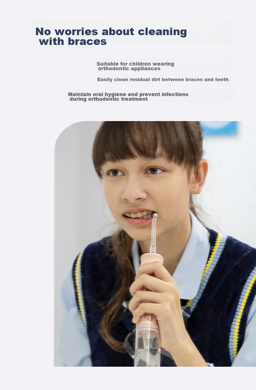 BAIR Children's Electric Oral Irrigator for Ages 6-10 Home Portable Orthodontic Teeth Cleaning Water Flosser for Kids V2k 5
