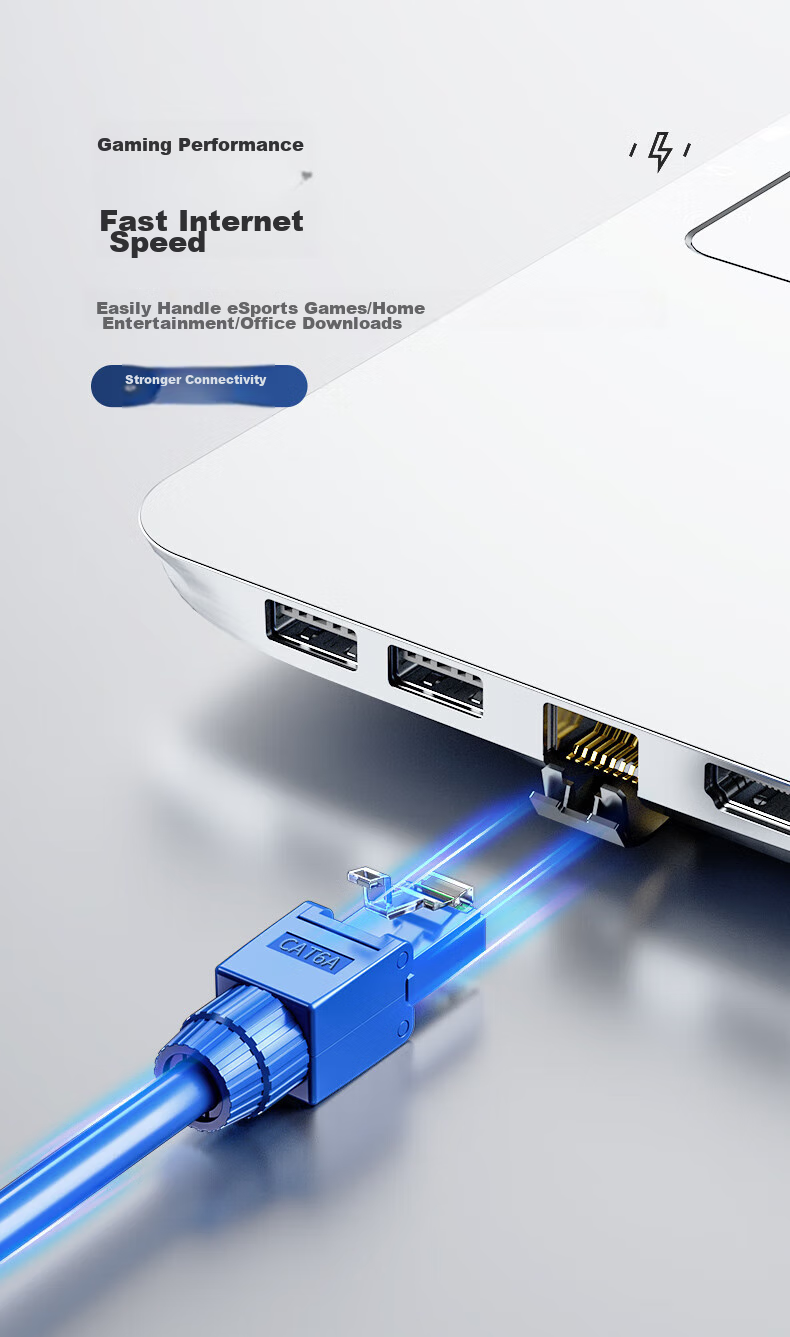 SAMZHE Cat6 Unshielded Tool-Free Crystal Head, Engineering Grade 8P8C Toolless RJ45 Ethernet Cable Connector, Tool-Free 10 Gigabit Network Connector, 2 Pieces MDSJ66 7