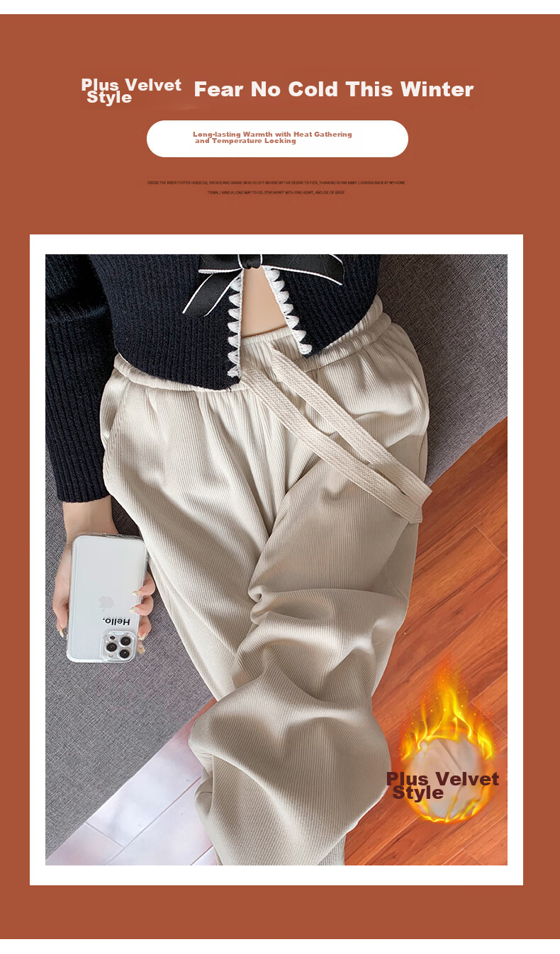 LangSha White Chenille Slim Wide-Leg Pants for Women, Spring And Autumn Thin Style, High-Waisted Draping Straight-Leg Corduroy Casual Sports Trousers 3