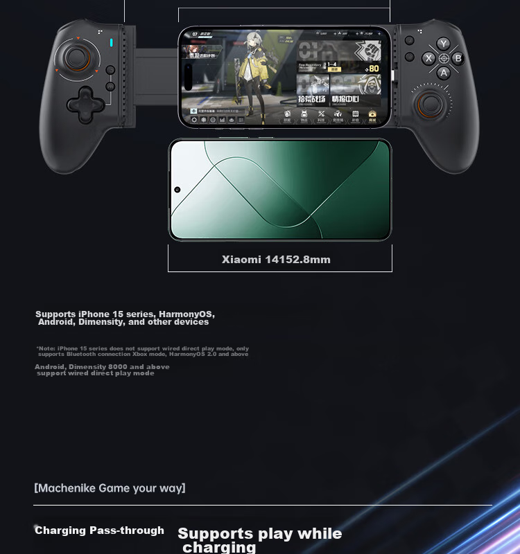 MACHENIKE GP5 Wired Bluetooth Mobile Game Controller, Extendable Gamepad for Android Switch, Apple Ios, Genshin Impact, Arknights, DNF, Gray 15